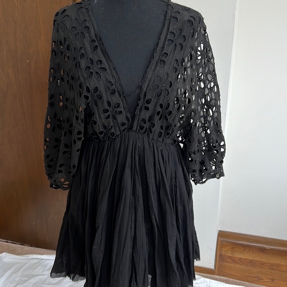 Free People Dresses & Skirts - FP One Black Eyelet Lace Gauzy Dress Size L